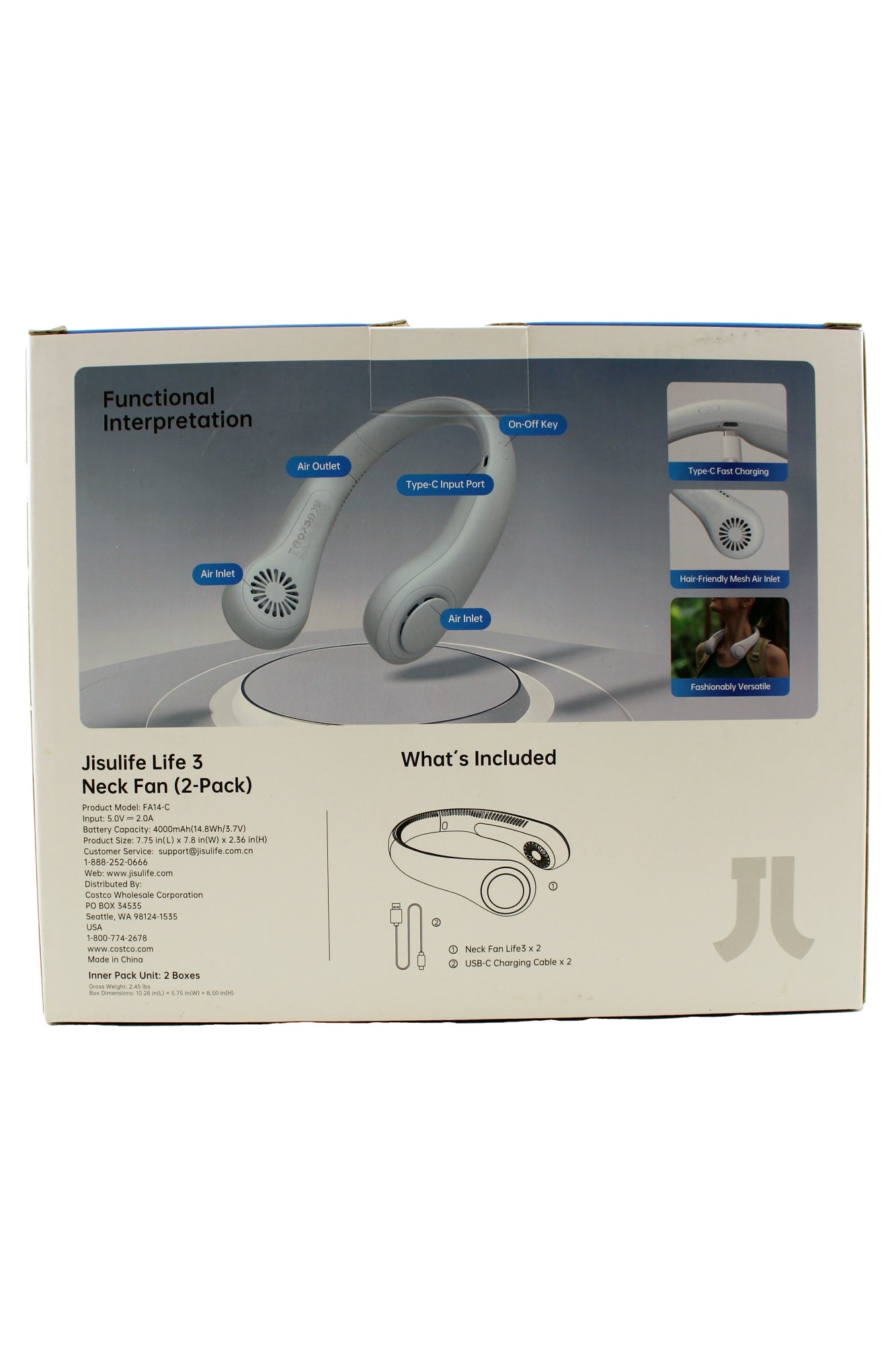 Jisulife Neck Fan 2 Pack White Cooling Fan Up to 16 Hours