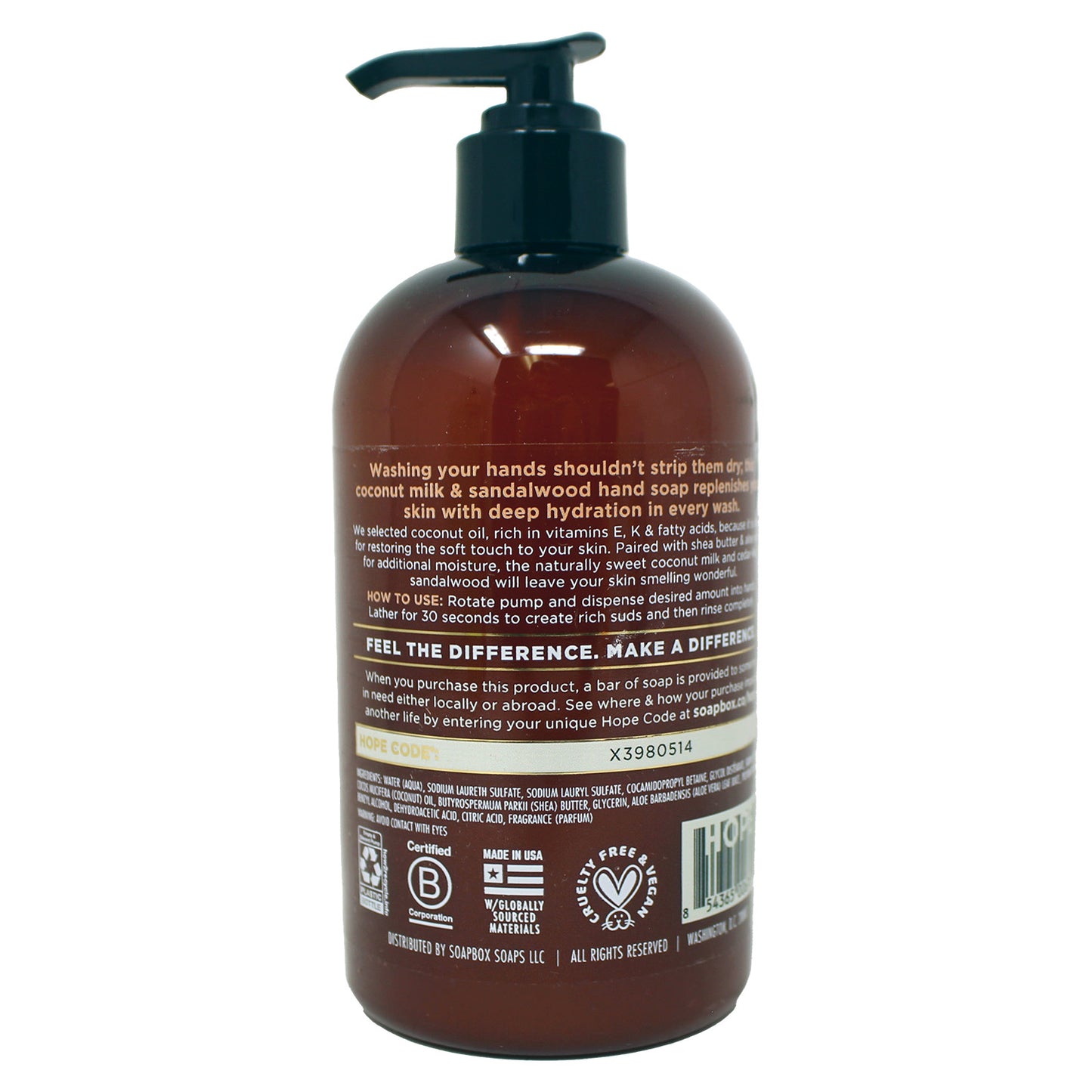 Soapbox Coconut Milk & Sandalwood Liquid Hand Soap 12 Fluid Ounces