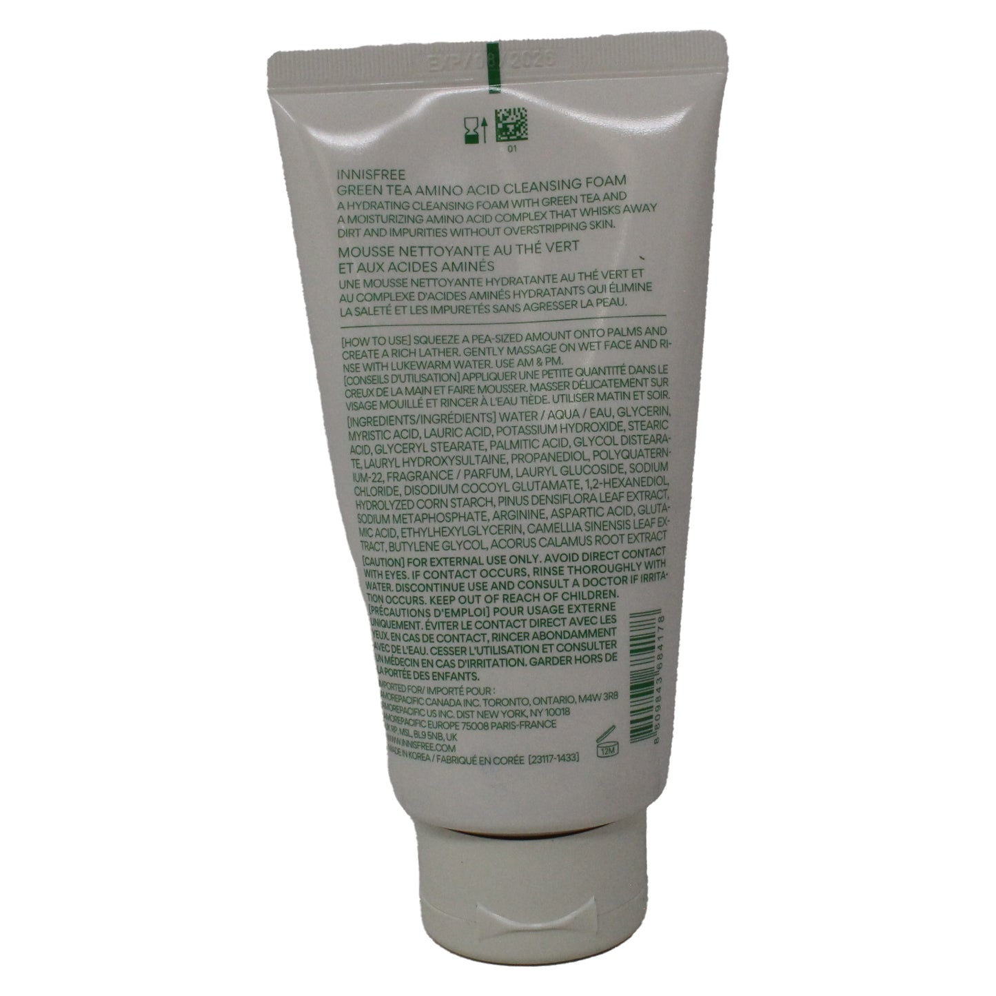 innisfree Green Tea Amino Acid Facial Cleansing Foam 5.07 Fluid Ounces
