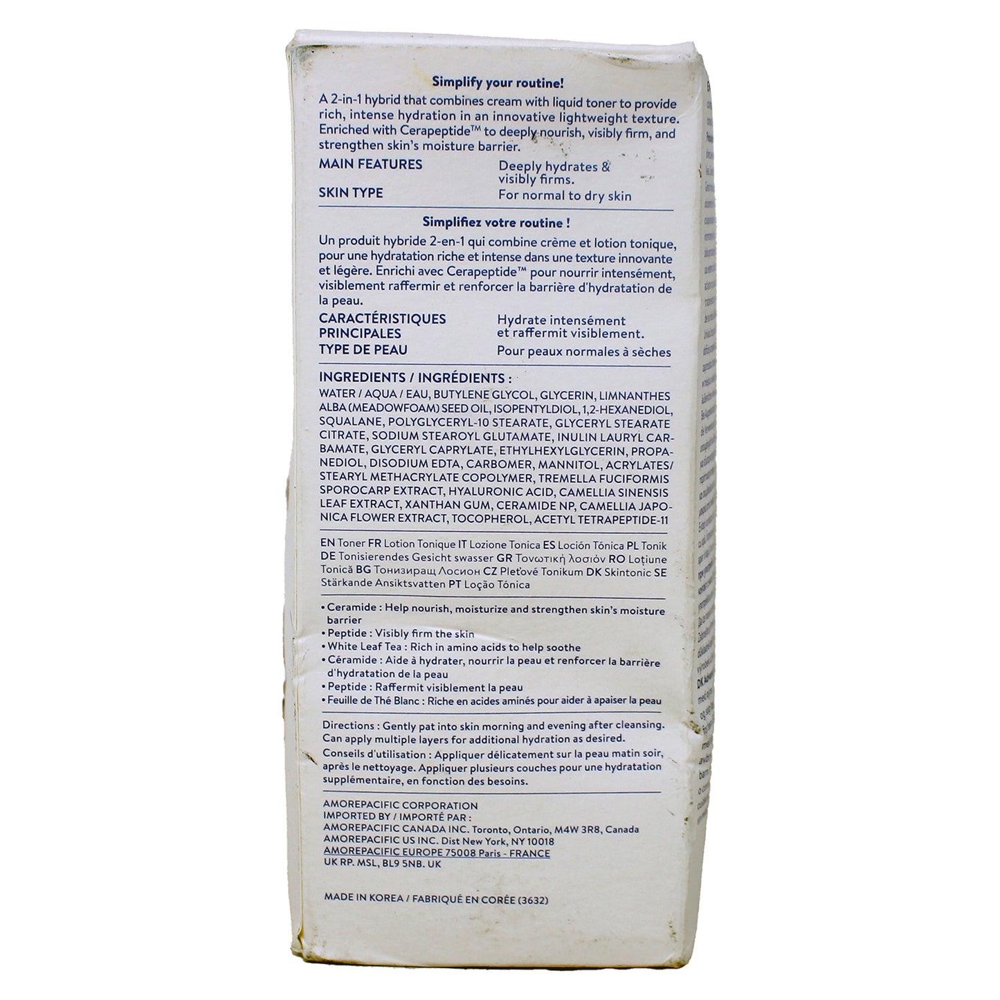 LANEIGE Cream Skin Cerapetide Refillable Toner & Moisturizer, 10.80 Ounces