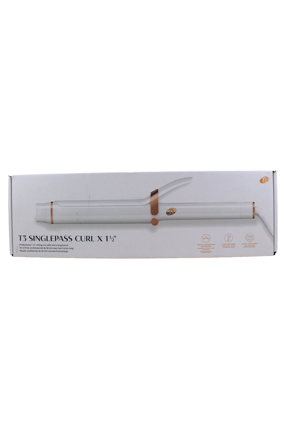 T3 Singlepass Curl X Ceramic Extra-Long Barrel Curling Iron 1.5" Inch White