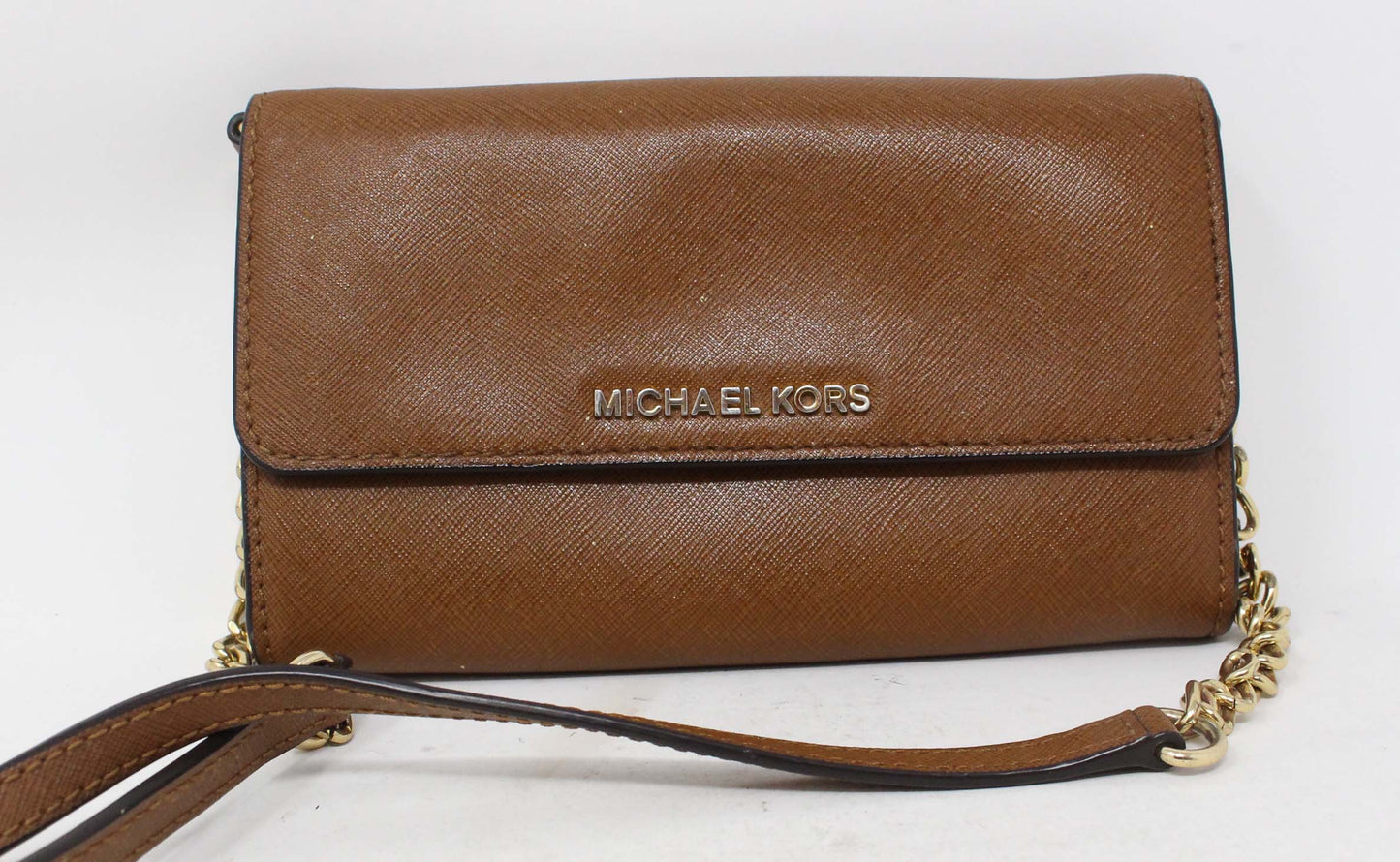 Michael Kors Large Triple Compartment Wallet Acorn With Strap (Used)