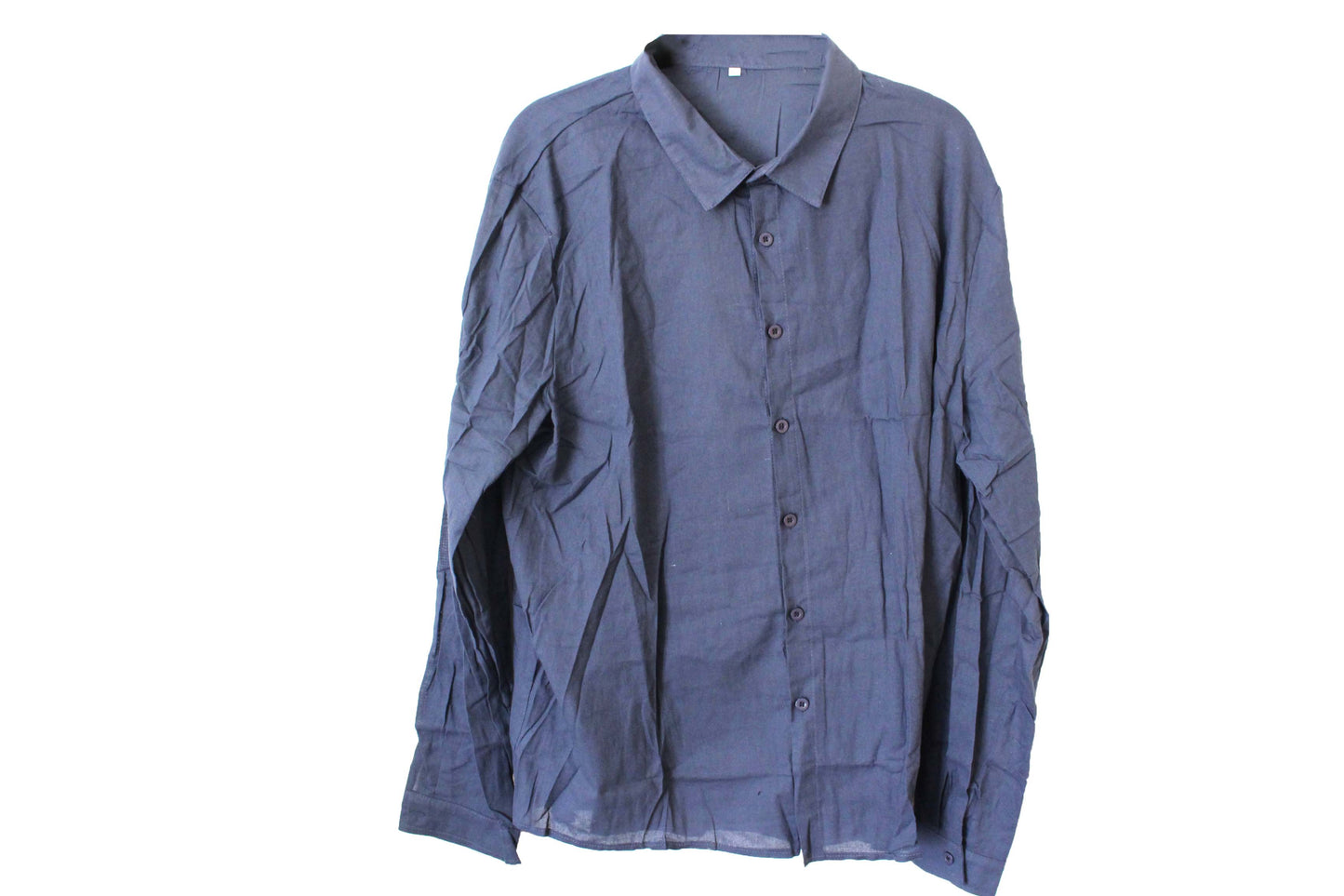 Women's Collared Button Up Long Sleeve Blouse Navy Blue XXL