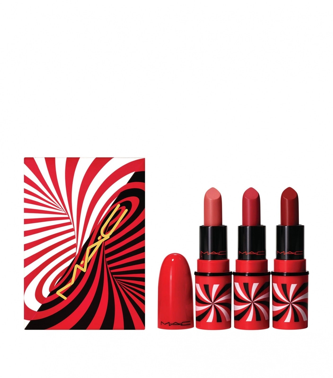 Tiny Tricks Set MAC: Mini, Cream Lipstick, Awespicious, 1.7 g + + Mini, Matte, Cream Lipstick, Sleight Of Grand, 1.8 g *Miniature
