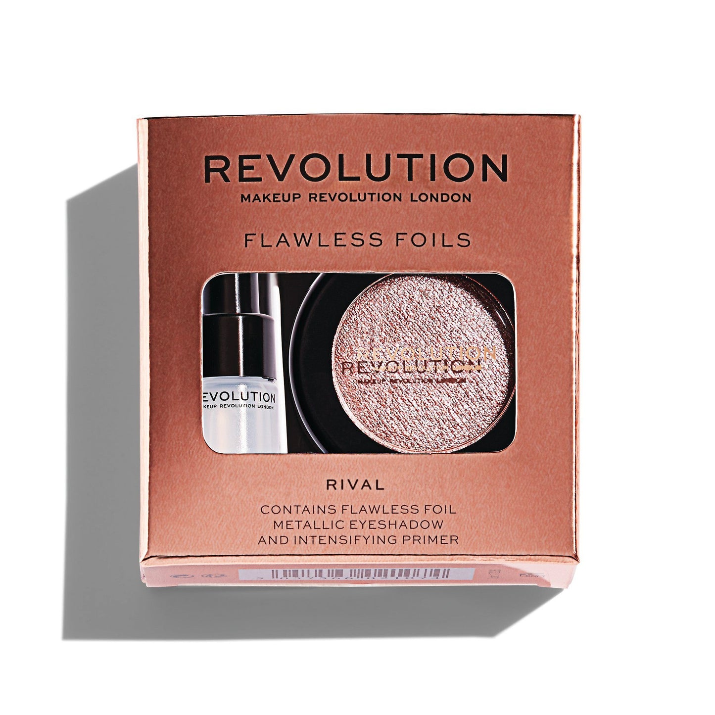 Set Makeup Revolution: Flawless Foils, Vegan, Eyeshadow Primer, 2 ml + Flawless Foils, Vegan, Eyeshadow Palette, Rival, 2 g