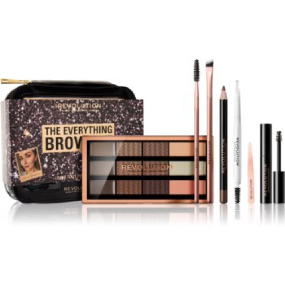 The Everything Brow Kit Set Makeup Revolution: Makeup Revolution, Setting, Eyebrow Brush + Textile Makeup Bag + Makeup R