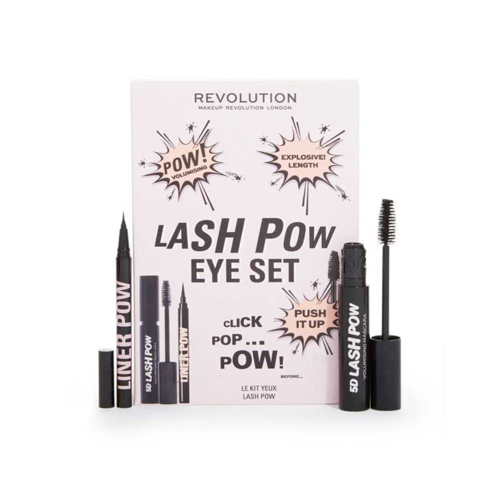 Set Makeup Revolution: Pow, Gel Pencil Eyeliner, Black, 3 ml + Pow, Volum, Mascara, Black, 14 ml