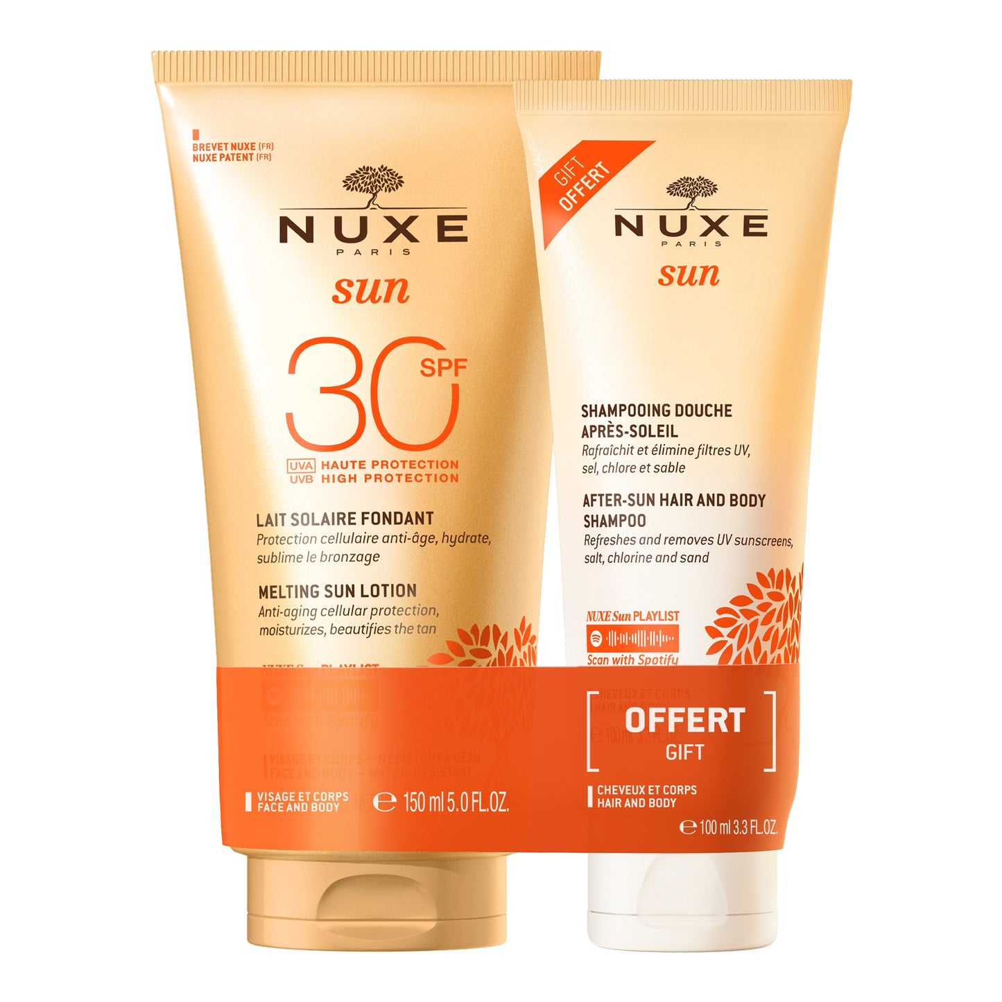Set Nuxe: Sun Melting, Sunscreen Lotion, SPF 30, 150 ml + Sun, After-Sun Shampoo, For Hair & Body, 100 ml
