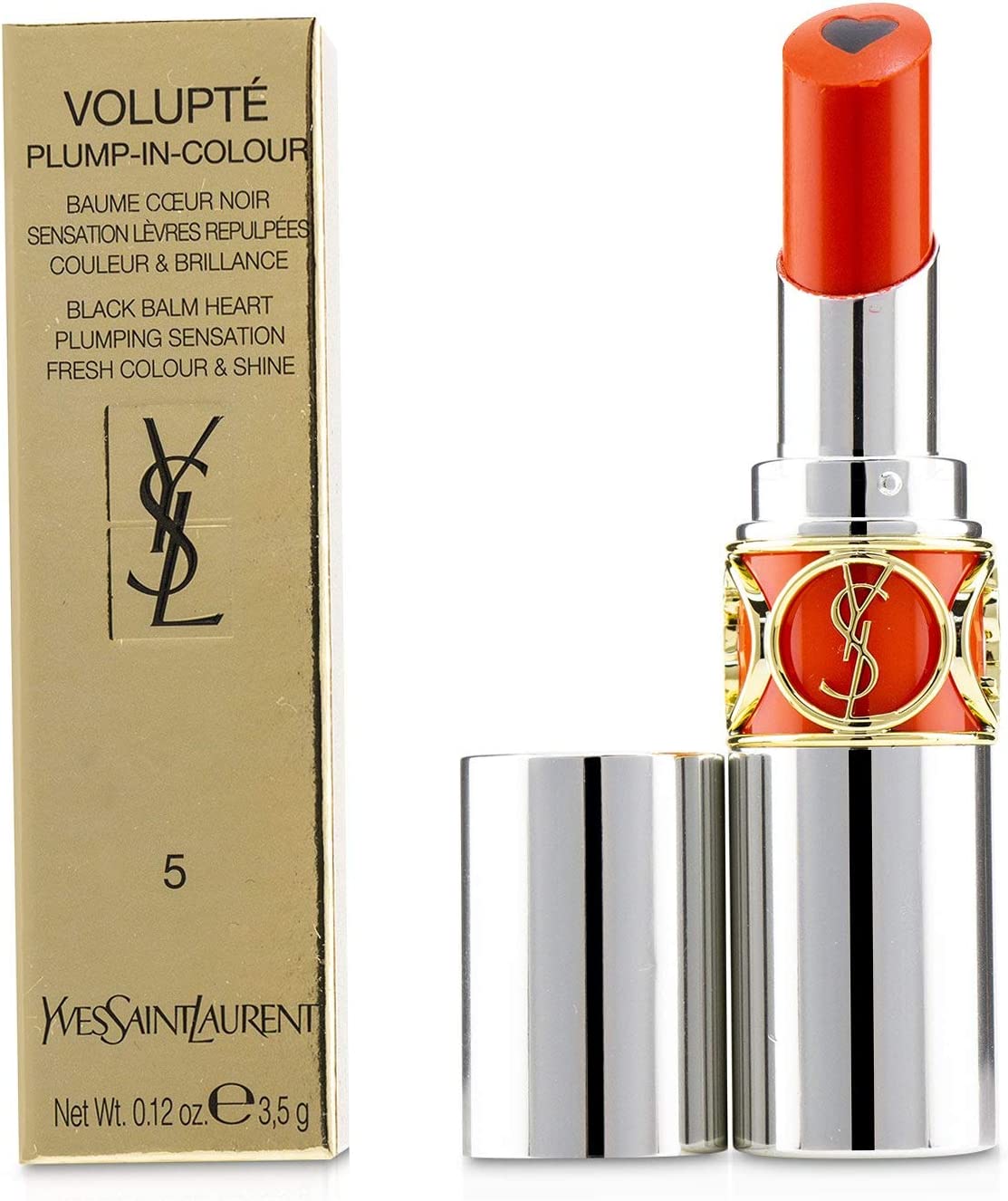 Yves Saint Laurent, Volupte Plump-In-Colour, Fresh Colour & Shine, Lip Plumper, 5, Delirious Orange, 3.5 g