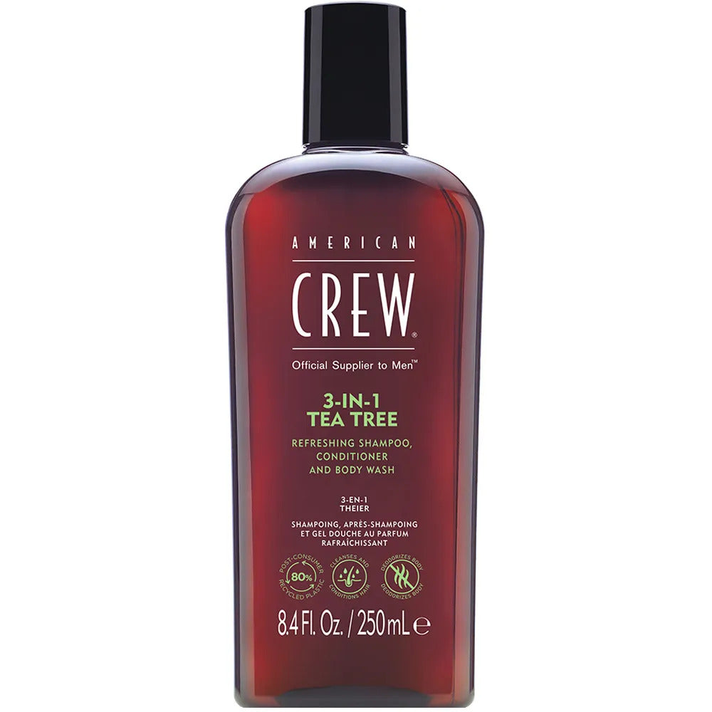 American Crew, 3-In-1 Tea Tree, Tea Tree Oil, Hair Shampoo, Conditioner & Shower Gel 3-In-1, For Moisturizing, 250 ml