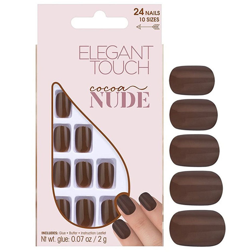 Set, Elegant Touch, Nude, Squoval, Artificial Nails, Cocoa, 24 pcs