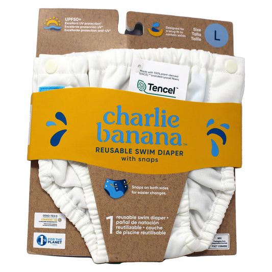 Charlie Banana Reusable Swim Diaper, White, Size L (22-34 lbs)