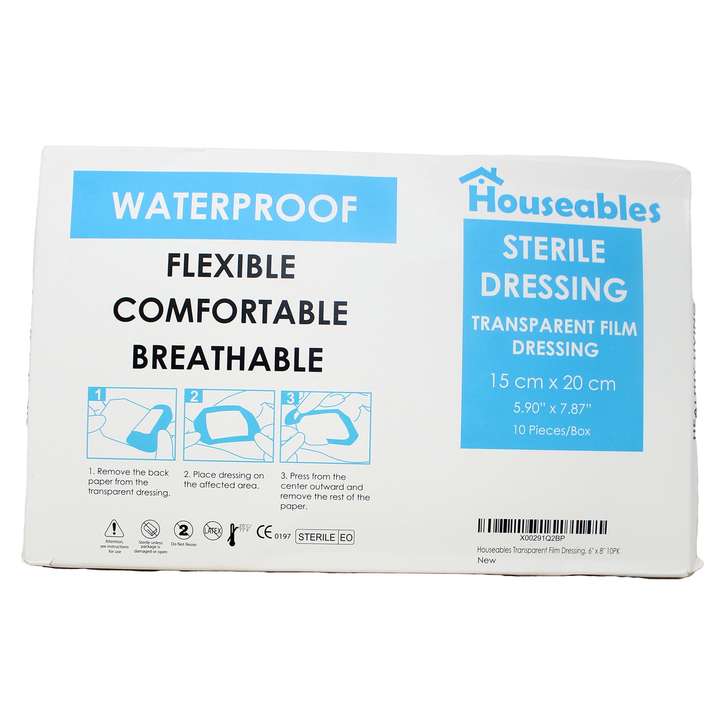 Houseables Transparent Film Dressing Large Waterproof Bandages (6”x8”) 10 Pack