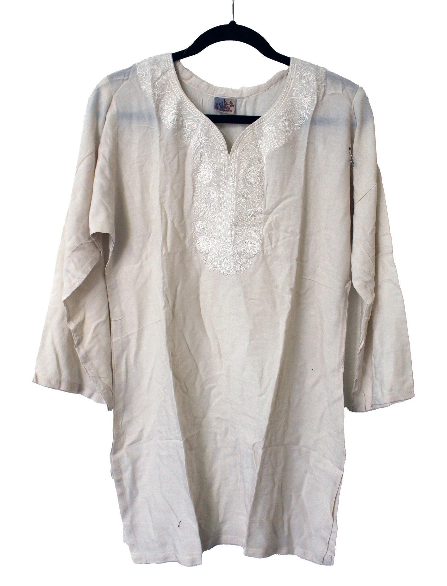 VL Collection Enterprises Embroidered Kurti Longsleeve Top Size Large(Off White)