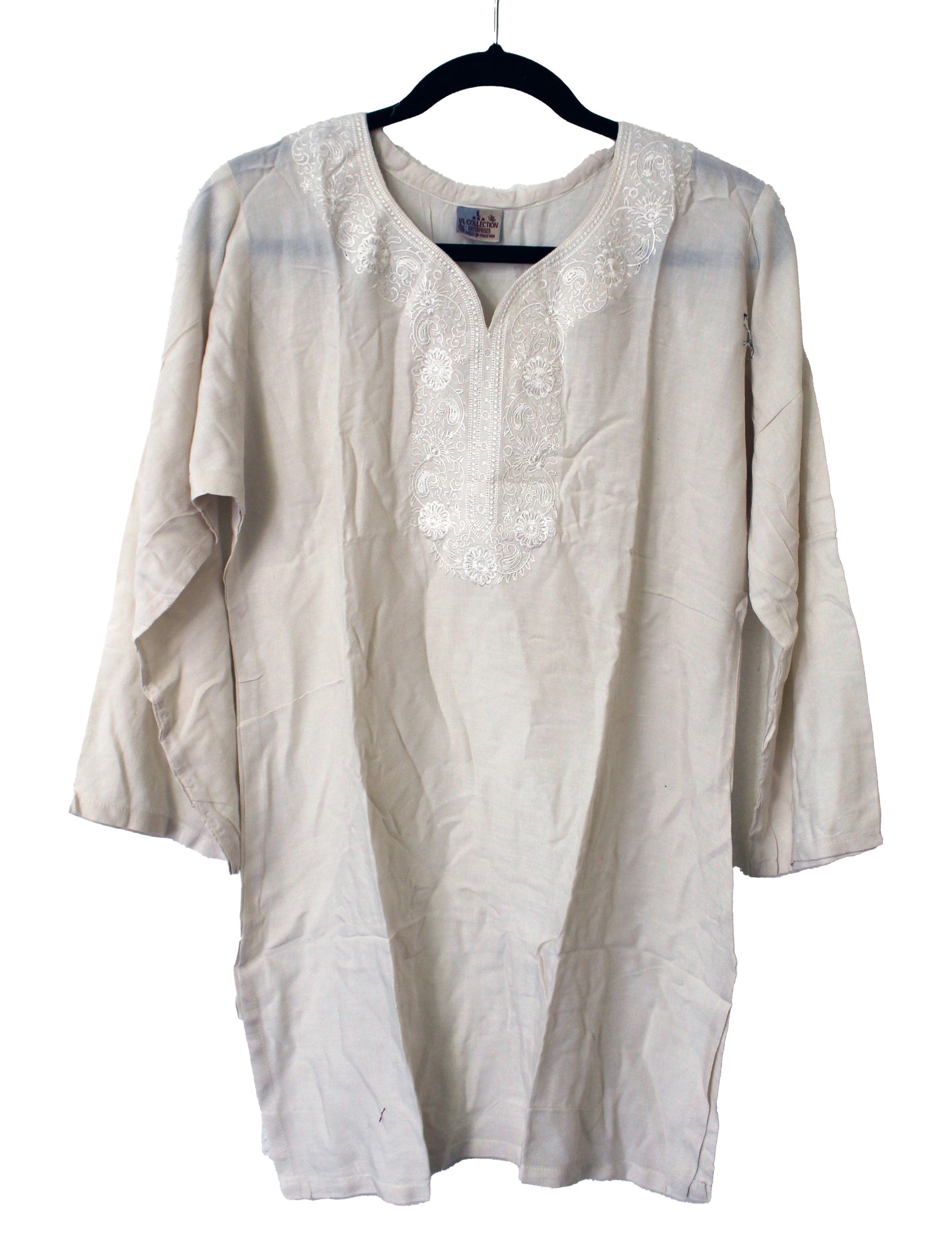VL Collection Enterprises Embroidered Kurti Longsleeve Top Size Large(Off White)