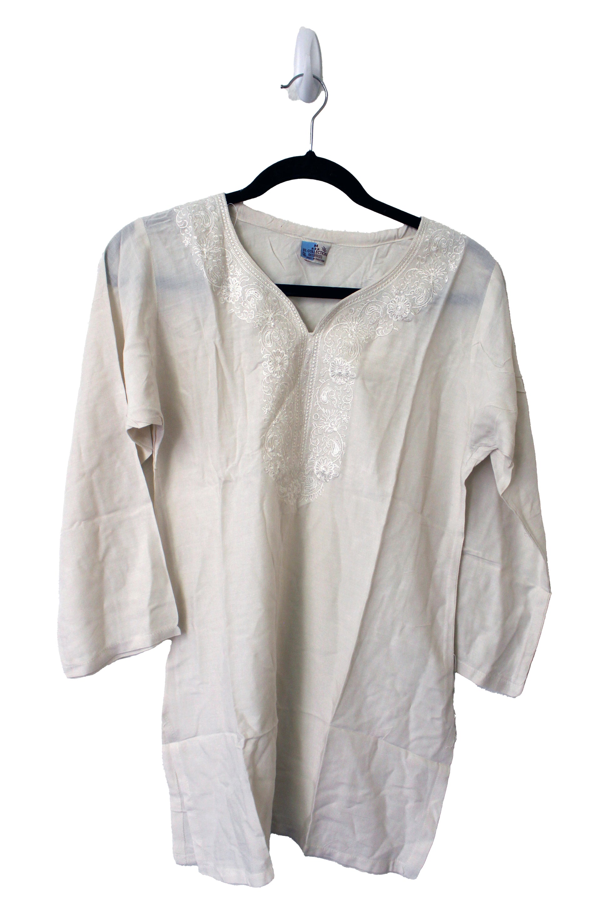 VL Collection Enterprises Embroidered Kurti Longsleeve Top Size Medium-Off White