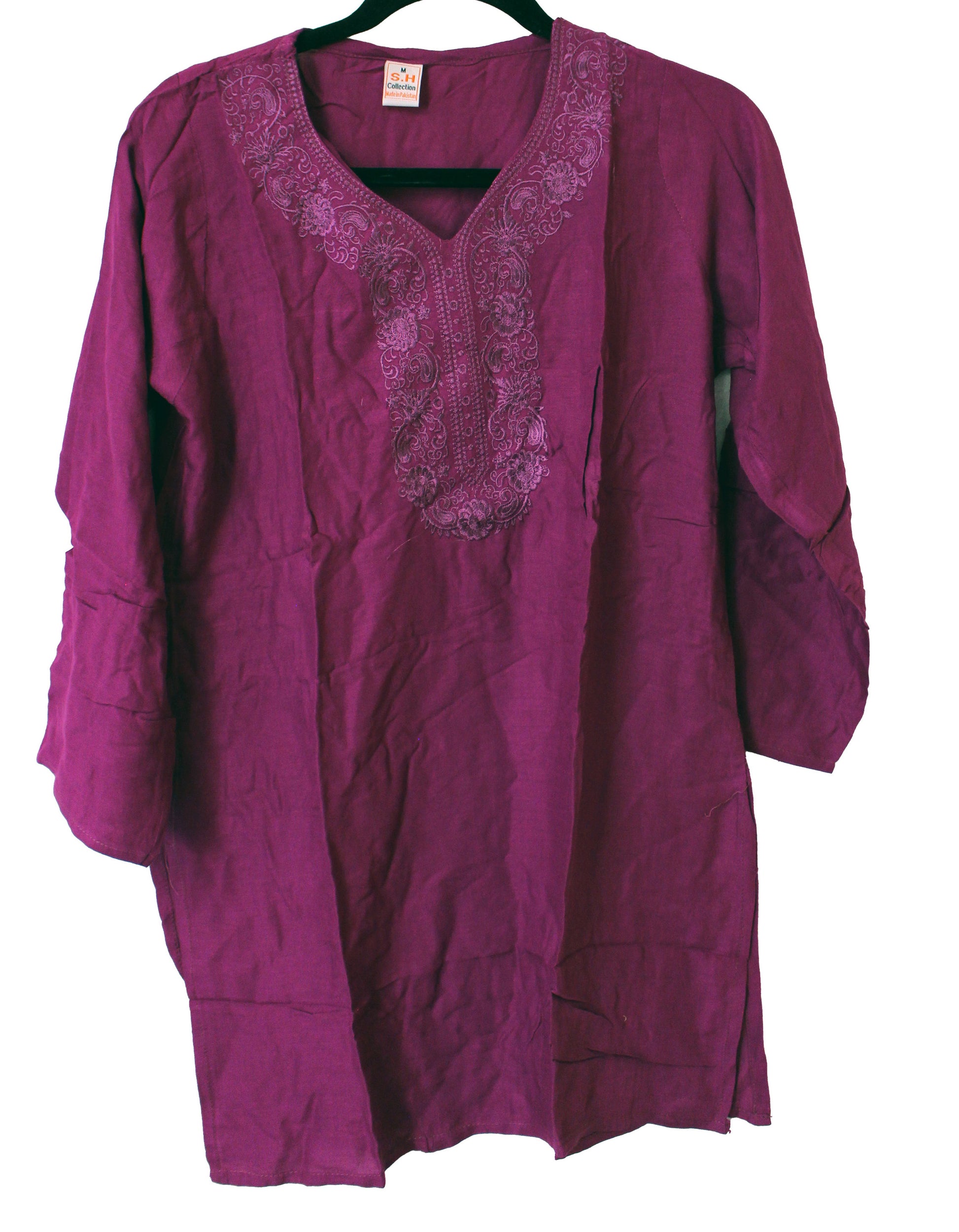 SH Collection Embroidered Kurti Longsleeve Top Size Medium (Dark Pink)