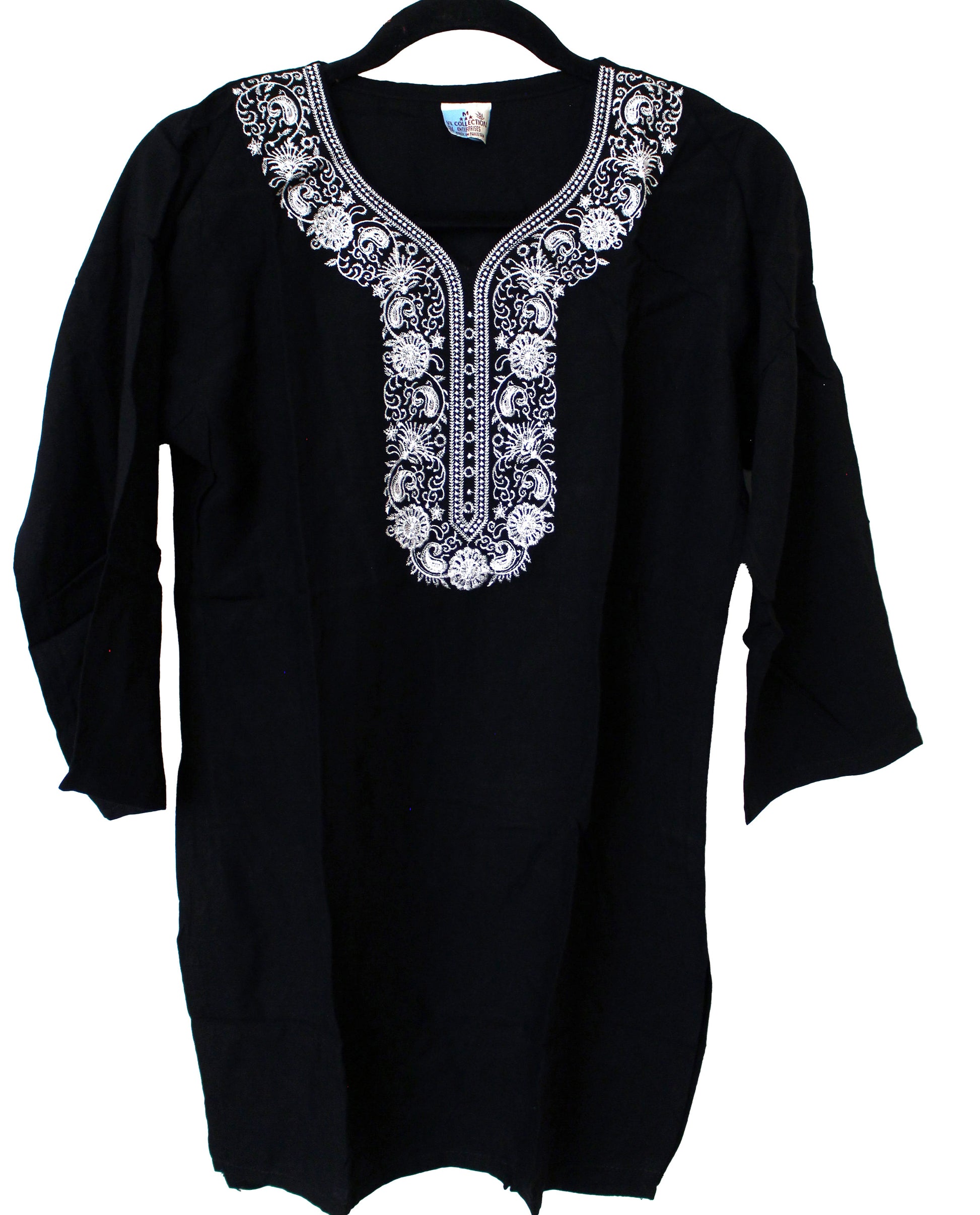 VL Collection Enterprises Embroidered Kurti Longsleeve Top Size Medium (Black)