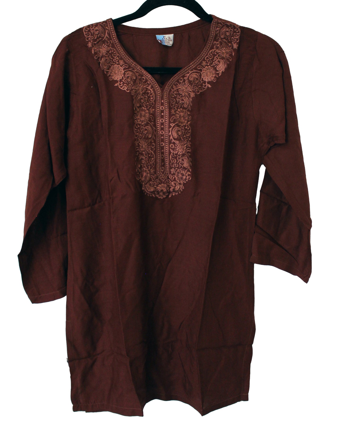 VL Collection Enterprises Embroidered Kurti Longsleeve Top Size Medium (Brown)