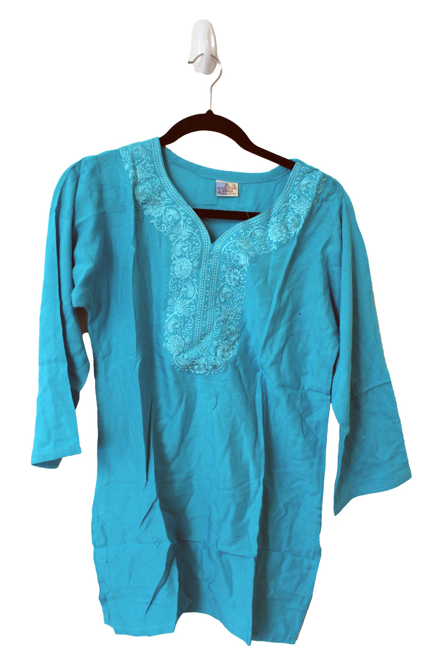 VL Collection Enterprises Embroidered Kurti Longsleeve Top Size Medium-Turquoise