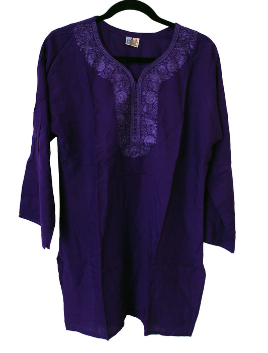 VL Collection Enterprises Embroidered Kurti Longsleeve Top Size Large (Purple)