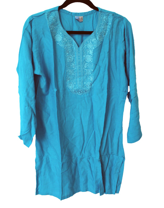 VL Collection Enterprises Embroidered Kurti Longsleeve Top Size Large(Turquoise)