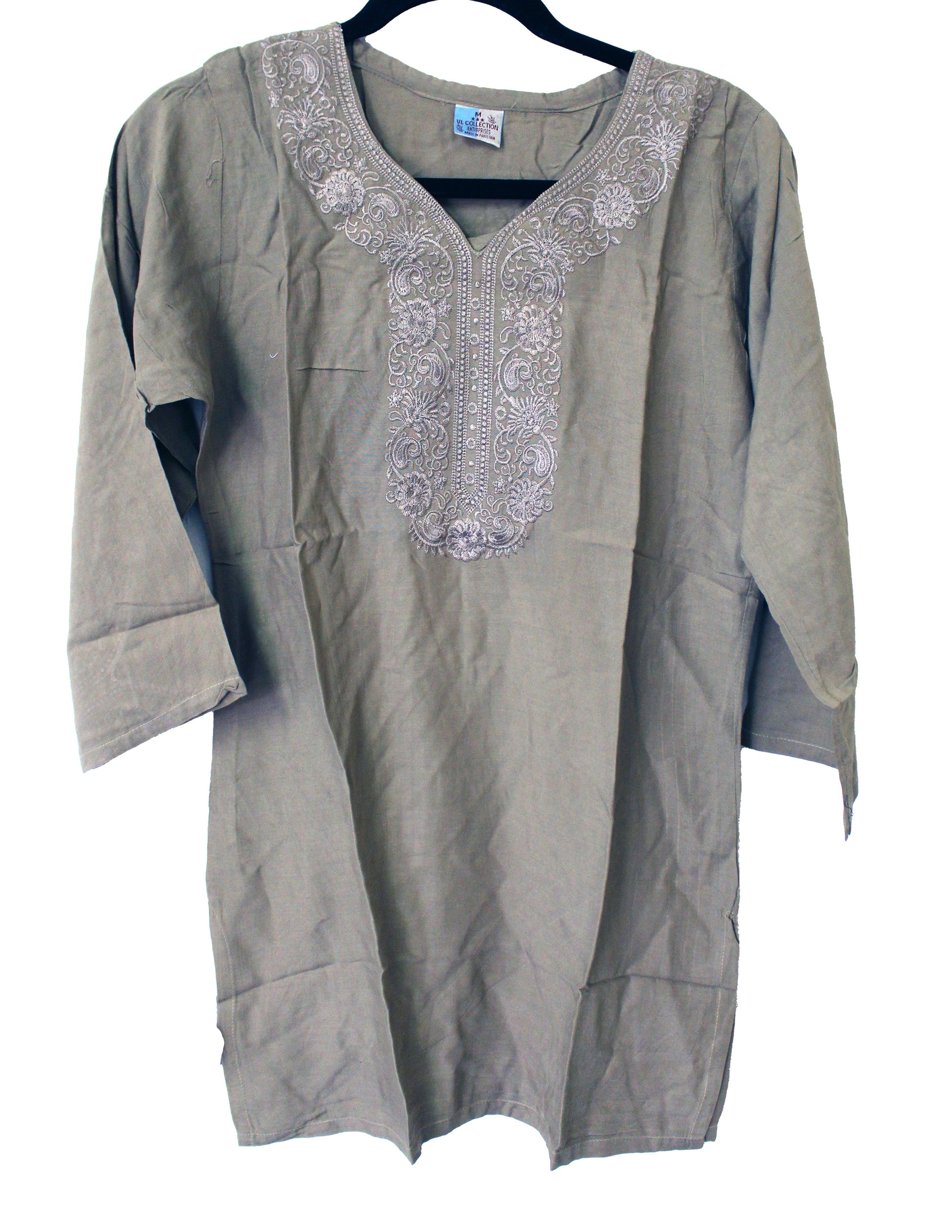 VL Collection Enterprises Embroidered Kurti Longsleeve Top Size Medium (Khaki)