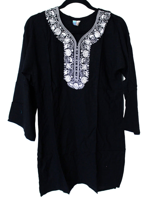 VL Collection Enterprises Embroidered Kurti Longsleeve Top Size Large (Black)
