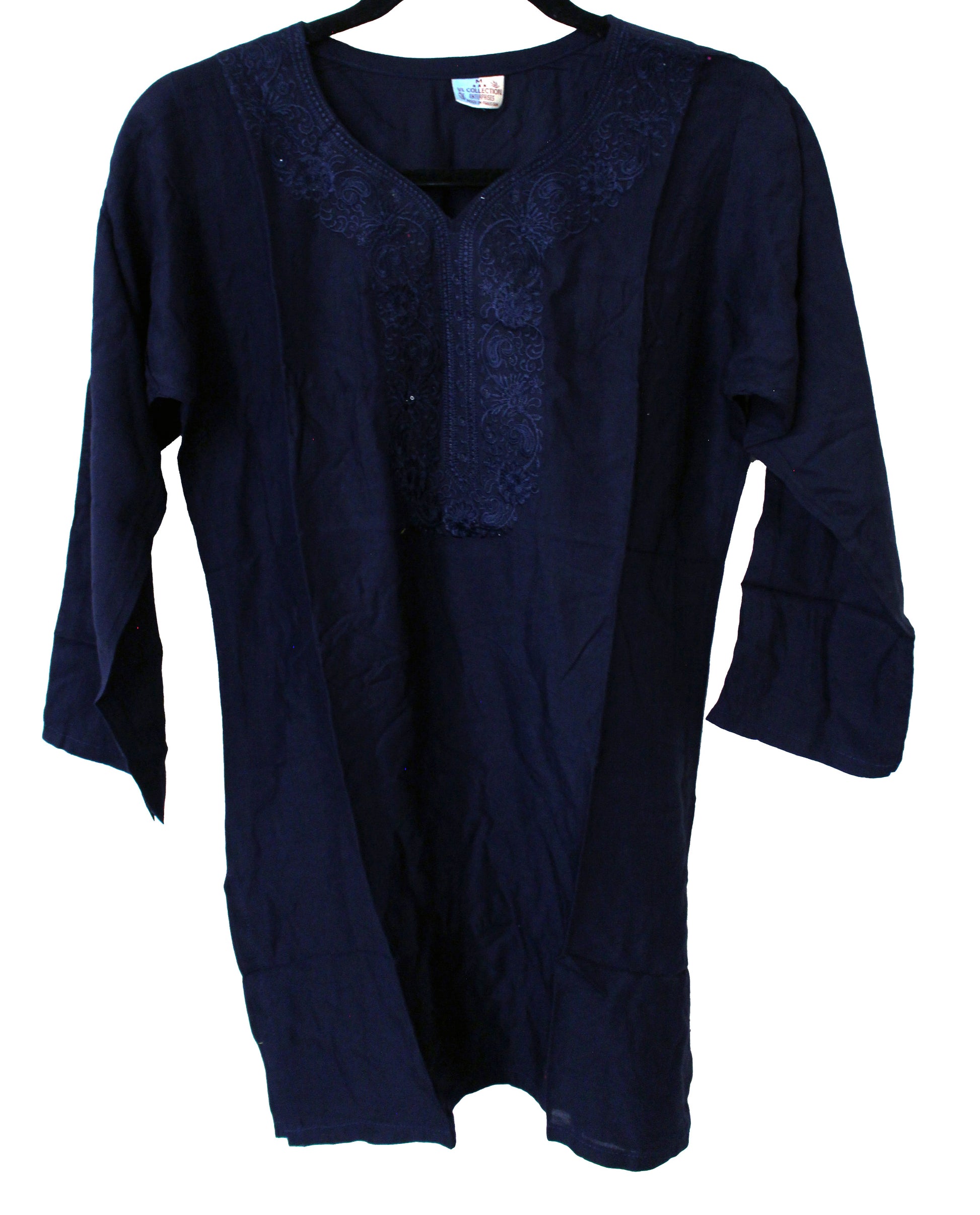 VL Collection Enterprises Embroidered Kurti Longsleeve Top Size Medium-Dark Blue