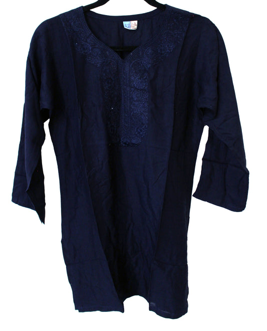VL Collection Enterprises Embroidered Kurti Longsleeve Top Size Medium-Dark Blue