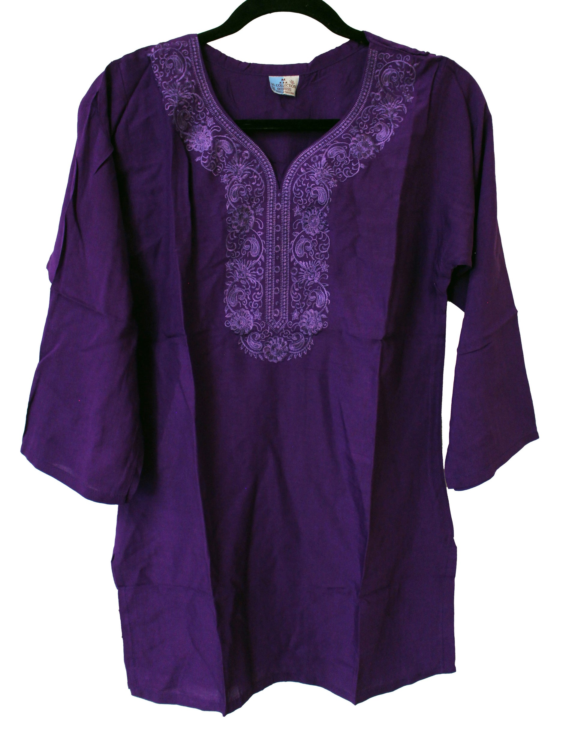 VL Collection Enterprises Embroidered Kurti Longsleeve Top Size Medium (Purple)