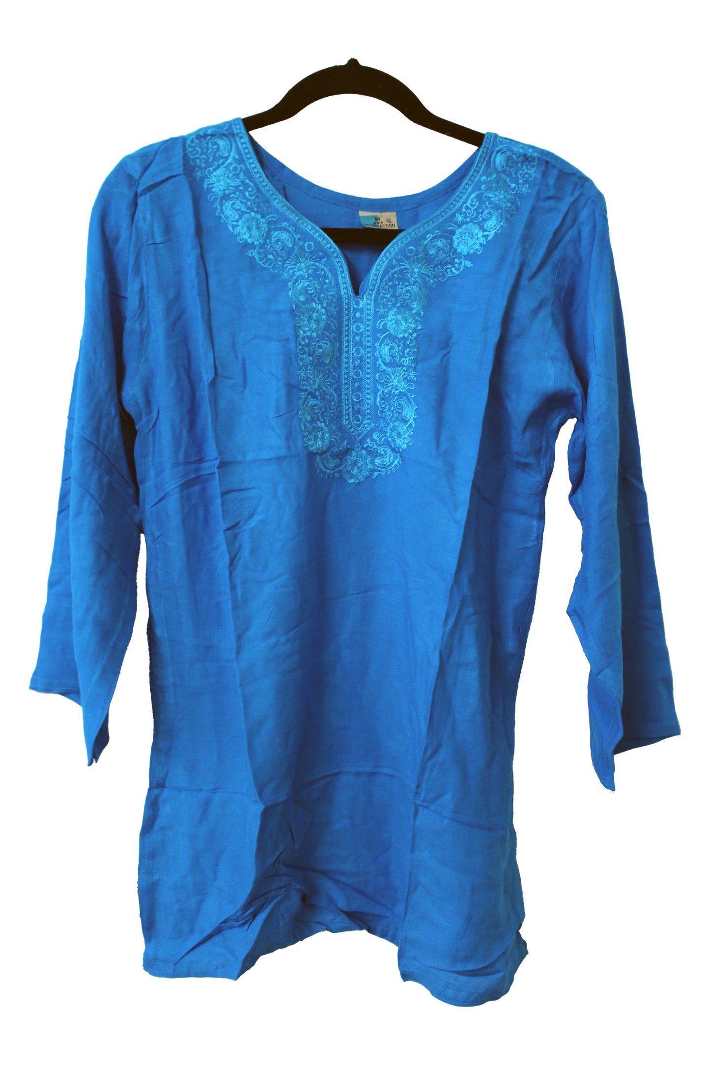 KN Collection Enterprises Embroidered Kurti Longsleeve Top - Medium (Light Blue)