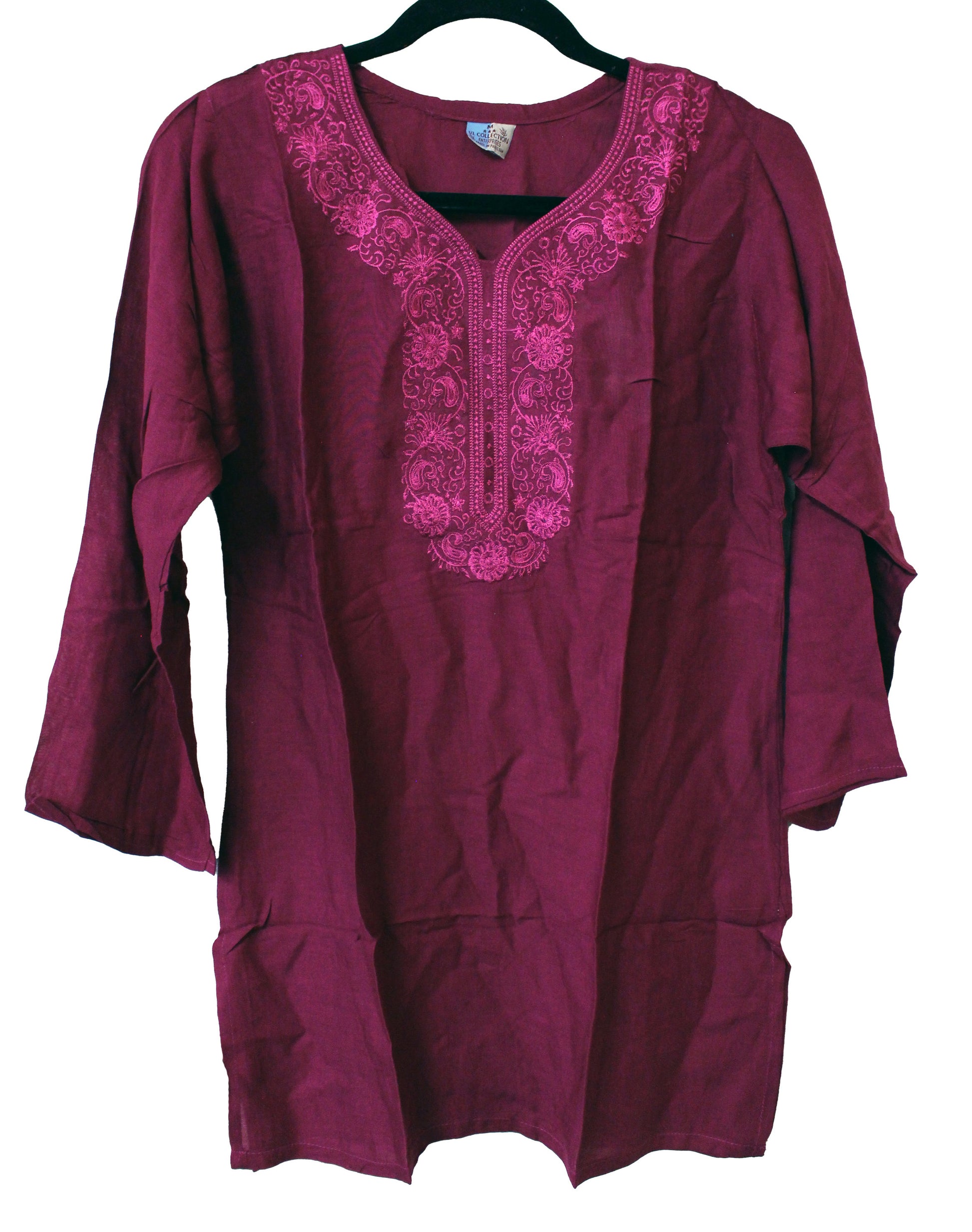 VL Collection Enterprises Embroidered Kurti Longsleeve Top Size Medium(Burgundy)