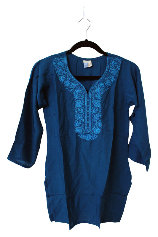 VL Collection Enterprises Embroidered Kurti Longsleeve Top Size Small (Teal)