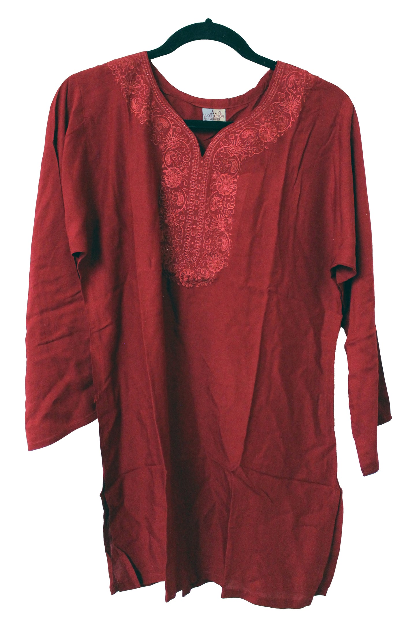 VL Collection Enterprises Embroidered Kurti Longsleeve Top Size Large (Red)