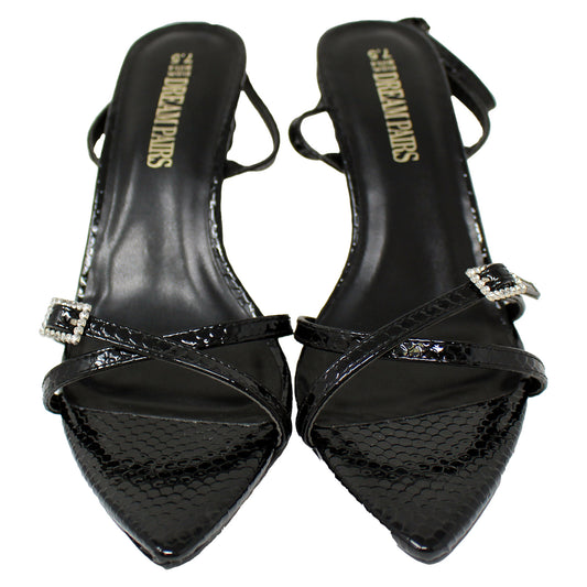 Dream Paris Pointed Toe Stiletto Heels W/Ankle Strap Black-Pat Size 7.5