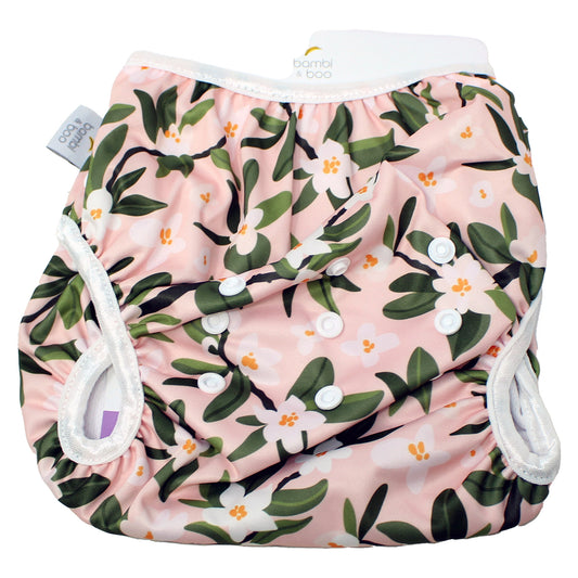 BAMBIO & Boo Reusable Swim Diapers, Adjustable, 9-42 Months, 19-40 lbs (Blossom)