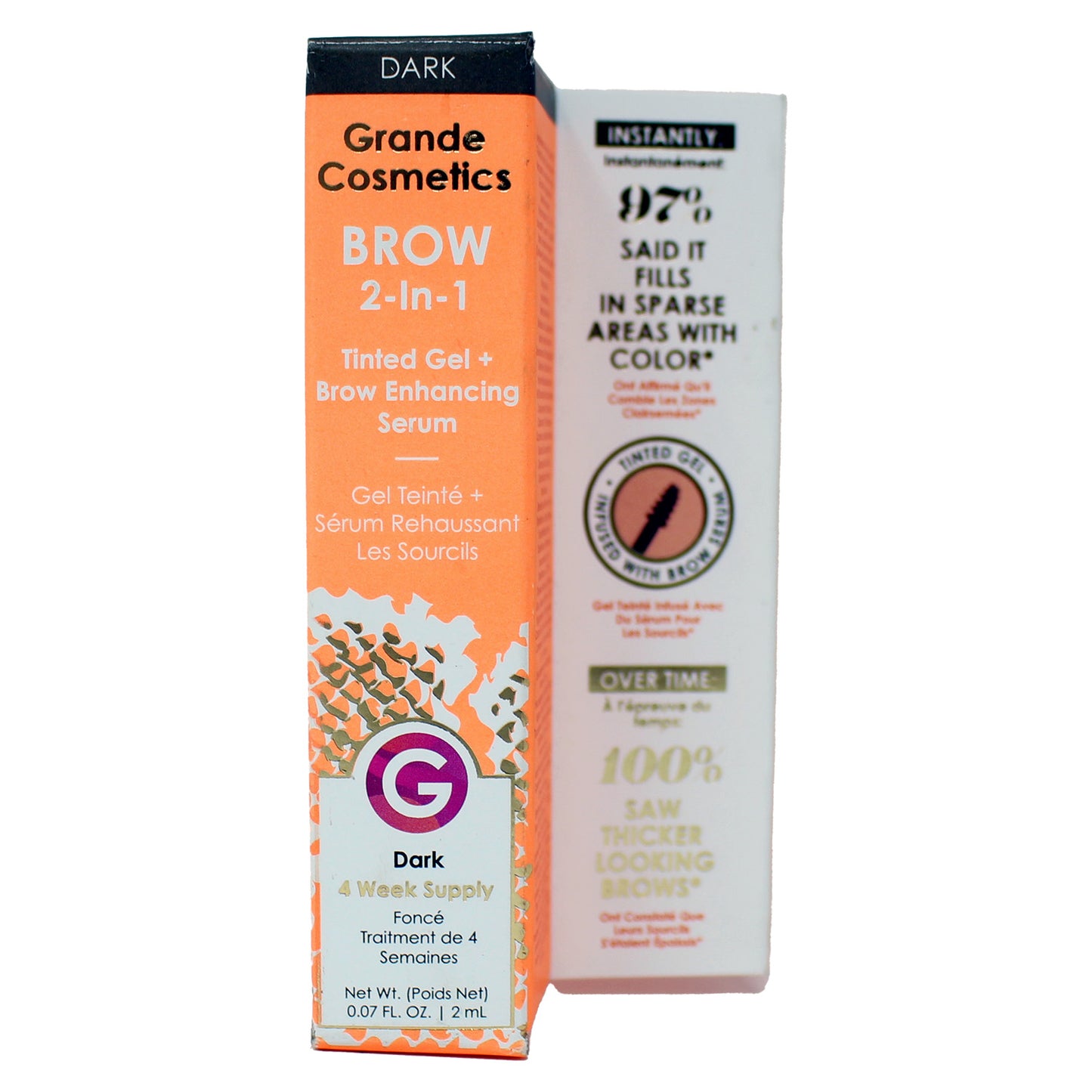 Grande Cosmetics Brow 2 in 1 Tinted Gel + Brow Enhancing Serum Dark 4 Week Supply 0.07 Ounce