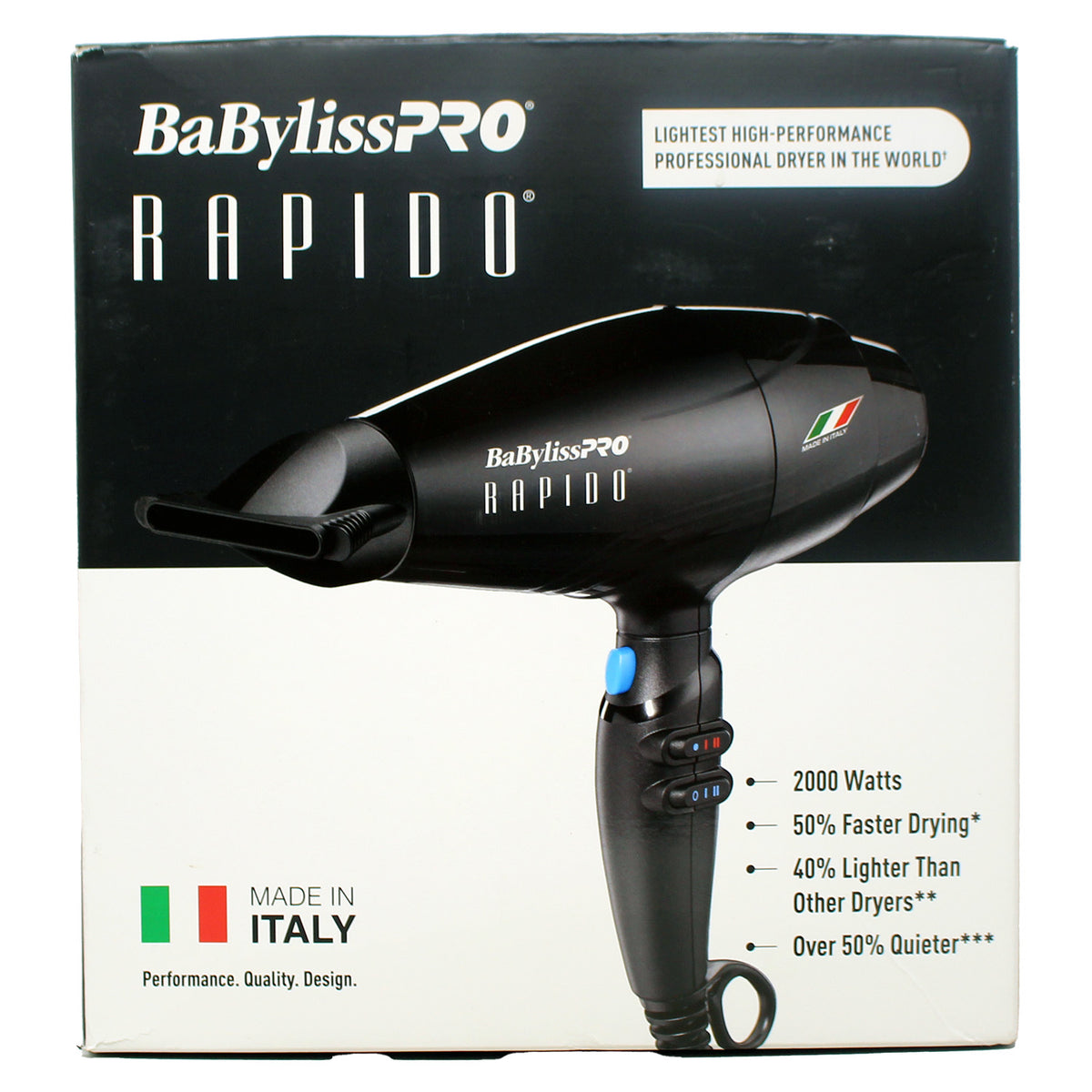 BaBylissPRO Nano Titanium Rapido Hair Dryer, 2000-Watt, Black 1 Count