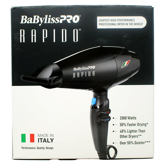 BaBylissPRO Nano Titanium Rapido Hair Dryer, 2000-Watt, Black 1 Count