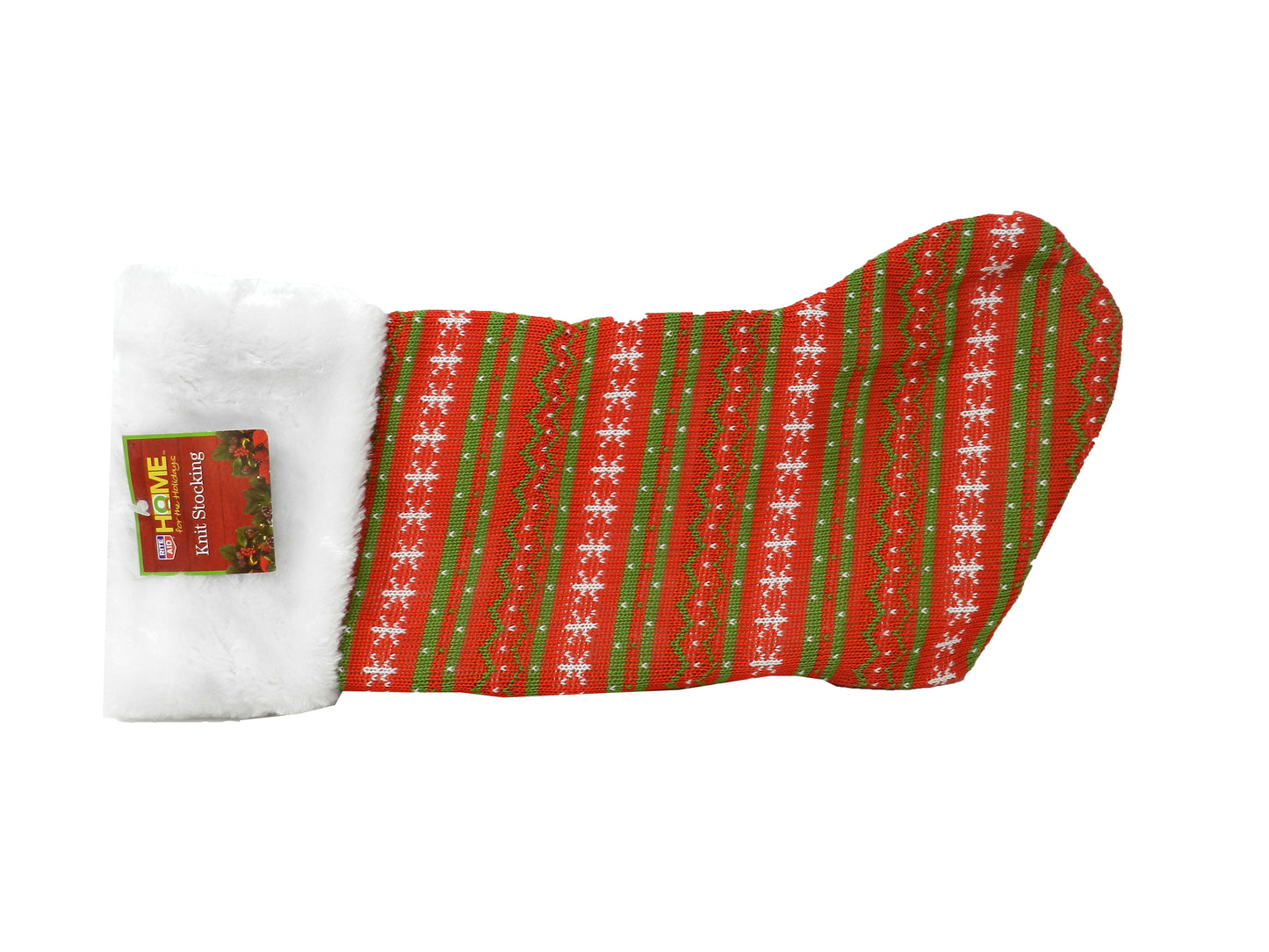 Home For The Holidays Knit Red Stocking With Stripes & Snowflakes 1 Count
