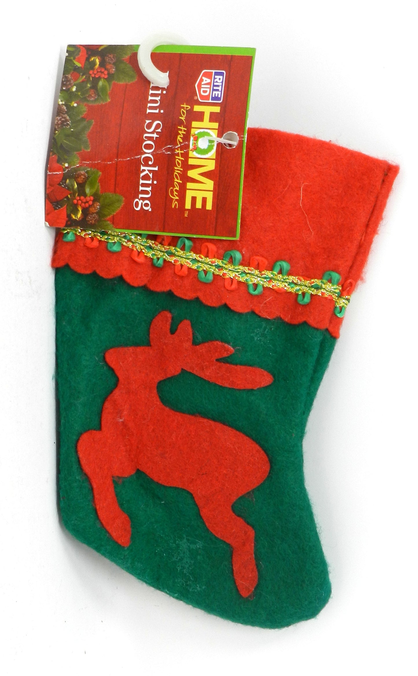 Home For The Holidays Mini Green Stocking With Reindeer 1 Count