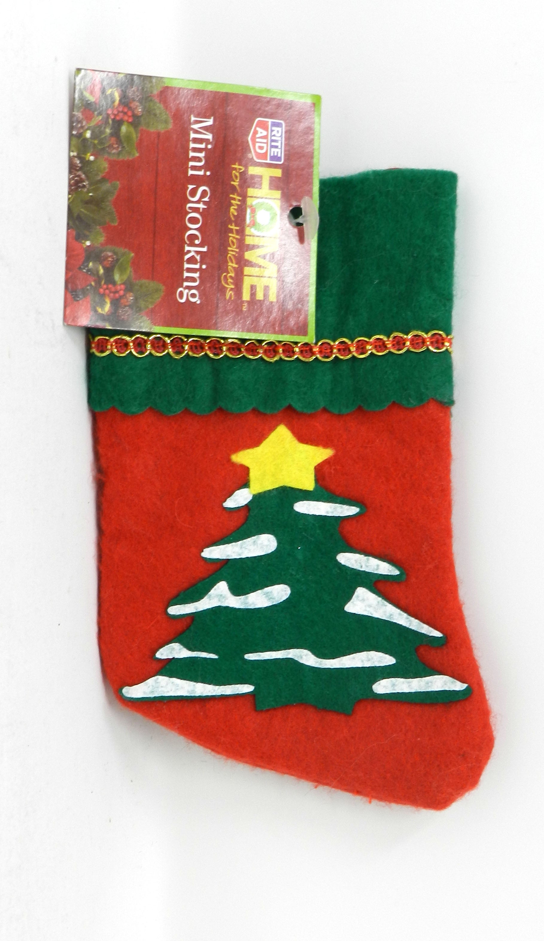 Home For The Holidays Mini Red Stocking With Christmas Tree 1 Count