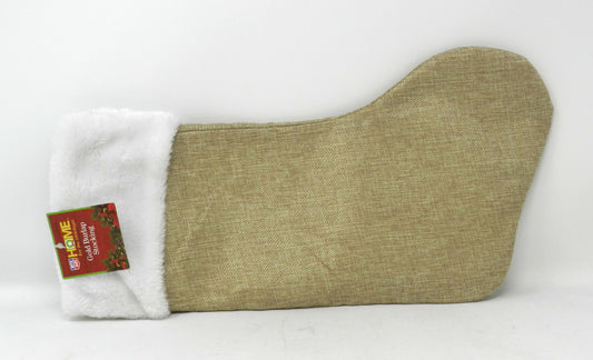 Home For The Holidays Gold Burlap Stocking With White Fur Top 1 Count