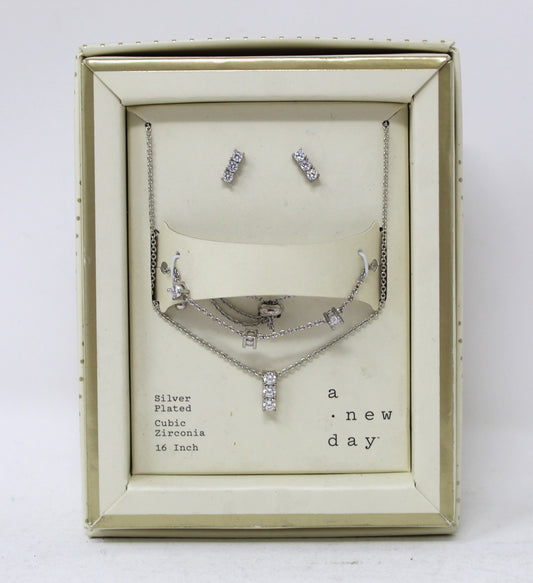A New Day "I" Earring, Bracelet & Necklace Set Silver Plated