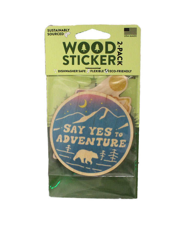 Dust City Wood Sticker 2-Pack;Yes To Adventure & Rainbow Mountain Scene Stickers