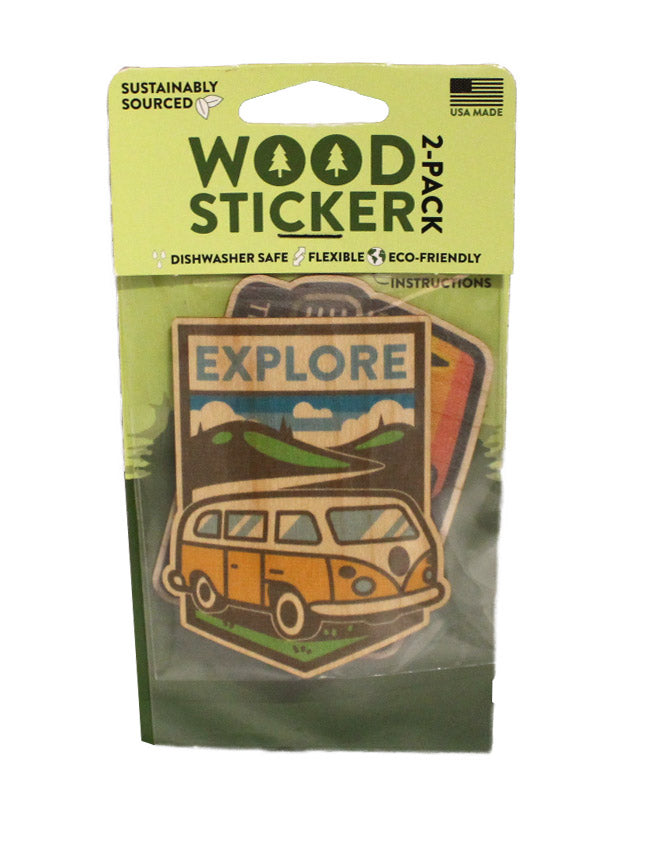 Dust City Wood Sticker 2-Pack (Explore Bus and The Road is Calling Stickers)