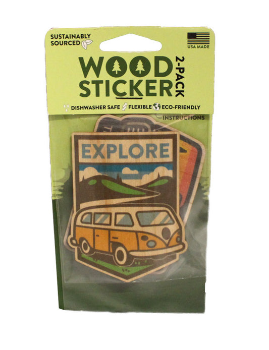 Dust City Wood Sticker 2-Pack (Explore Bus and The Road is Calling Stickers)