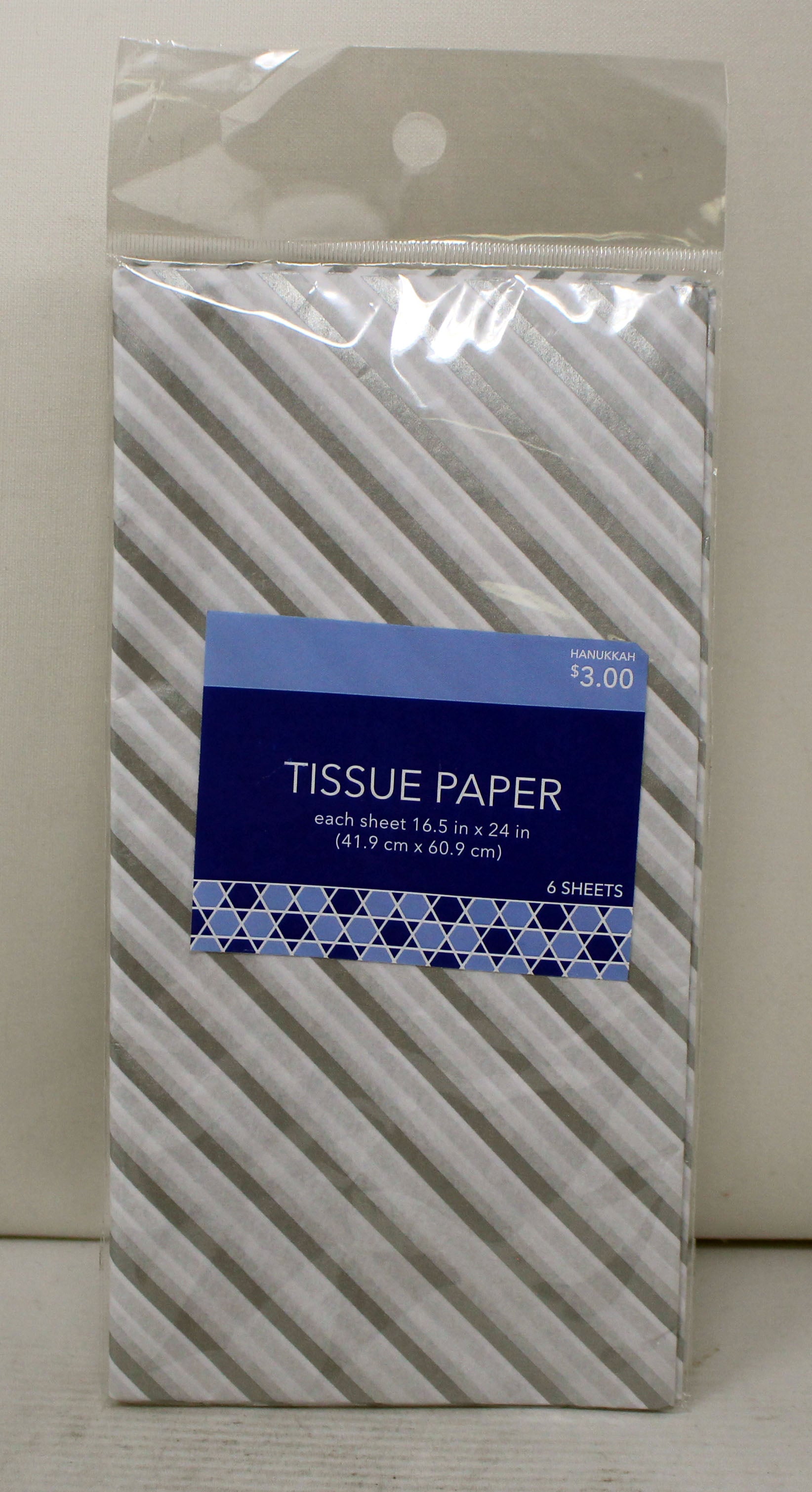 Design White/Silver Diagonal Stripes 16.5x24 In Tissue Paper 6 Sheets
