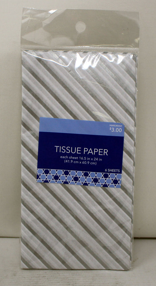 Design White/Silver Diagonal Stripes 16.5x24 In Tissue Paper 6 Sheets